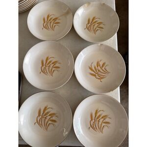 Vintage Golden Wheat 22K Gold Trim Soup Bowls Set of 6 Made in USA Oven Proof
